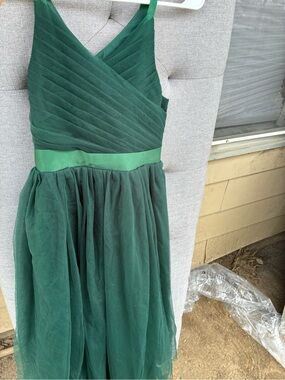 Emerald Green Girls' V-Neck Tulle Party Dress